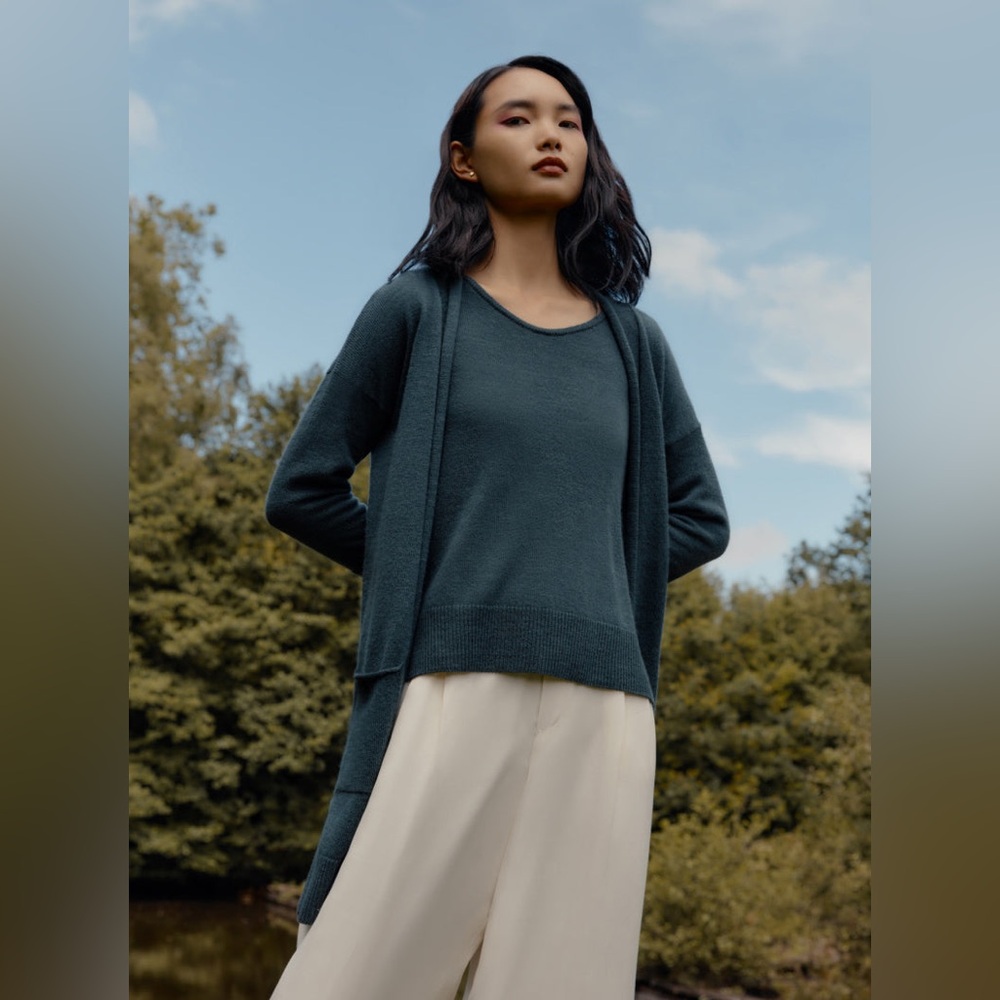 Cuyana Single-Origin Cashmere Long Cardigan Sweater Teal sz XS